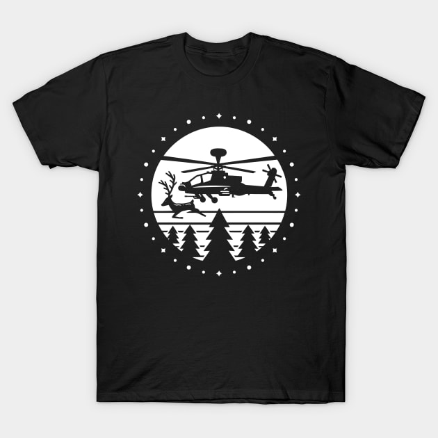 AH-64 Flying with Reindeer T-Shirt by Aviation Designs